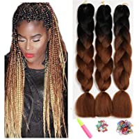 Los mejores  - Kanekalon Negro a marrón oscuro Extensiones de cabello trenzadas de Ombre 3 tonos de 60 cm- Ombre Jumbo Trenzas para…